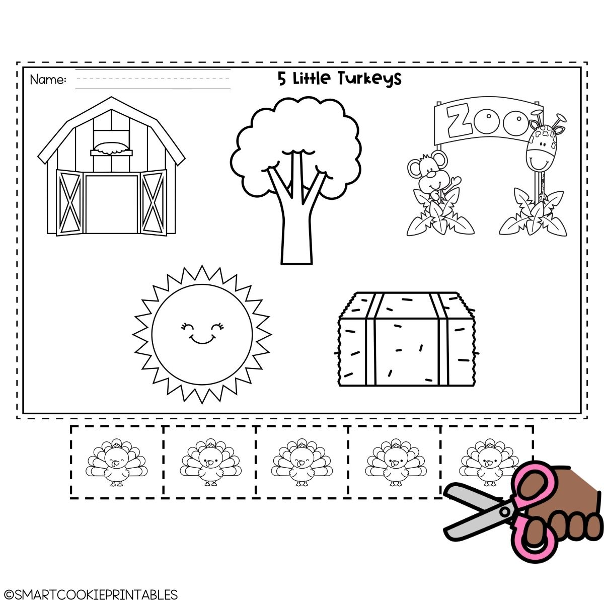 free 5 little turkeys storyboard printable activity for kids